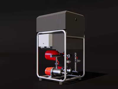 Industrial Equipment Featuring Metal Frame Gray Cabinet Red Pump And Pipes 3d model