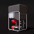 Industrial Equipment Featuring Metal Frame Gray Cabinet Red Pump And Pipes