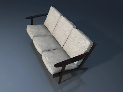 Smart Machine Intelligent Sofa With Gray Upholstery Wooden Armrests And Three Seats 3d model