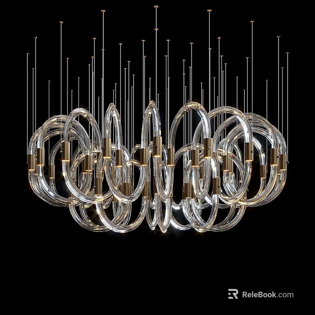 Modern Chandelier With Multiple Transparent Glass Rings And Gold Accents Hanging Design 3d model 