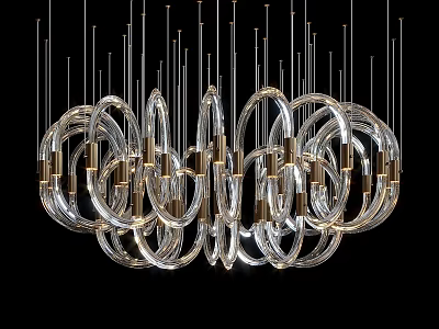 Modern Chandelier With Multiple Transparent Glass Rings And Gold Accents Hanging Design 3d model