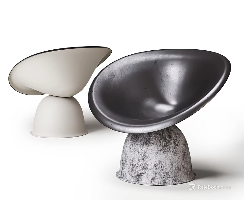 Sleek Modern Accent Chairs White and Black with Sculptural Smooth and Textured Bases 3d model 