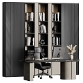 Office Desk and Chair Bookcase Study 3d model