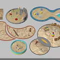 Fun Playground Sandpit Play Equipment With Various Shapes Wooden Borders And Sand Toys