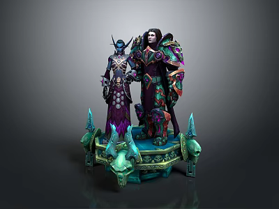 Fantasy Character Display With Ornate Costumes And Decorative Spiked Pedestal 3d model