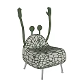 Kids Chair With Green Raised Arms Green And White Net Pattern Metal Legs