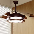 Traditional Ceiling Fan Chandelier With Dark Brown Frame And White Shade For Wooden Room With Blinds