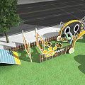 Pet Club Leisure Area With Yellow Bear Arch Green Lawn And Pet Facilities
