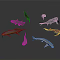 Various Fish Species in Different Colors Arranged in Circle on Dark Background