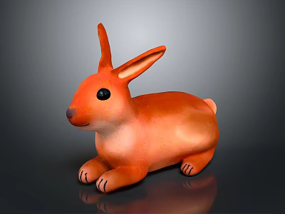Orange Rabbit Figurine With Long Ears Black Eyes In Lying Pose 3d model