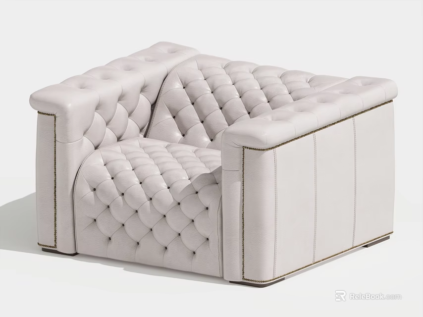 Single Sofa With Tufted Design Light Beige Upholstered Comfortable Elegant Modern Style 3d model