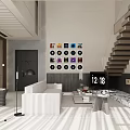 Modern Minimalist Open Concept Dining Living Room With Large Windows Wooden Elements Sofa Coffee Table And Lighting