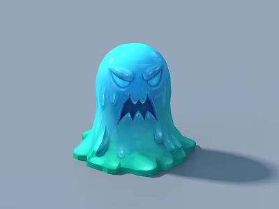 Angry Blue Slime Game And Movie Character With Translucent Body And Dripping Liquid 3d model