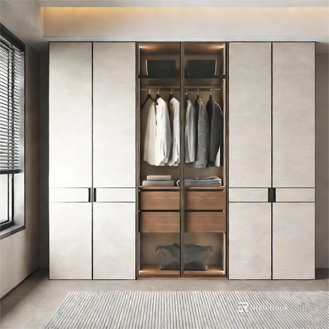 Modern Wardrobe Interior Design With Open Storage Hanging Clothes And Drawers 3d model 
