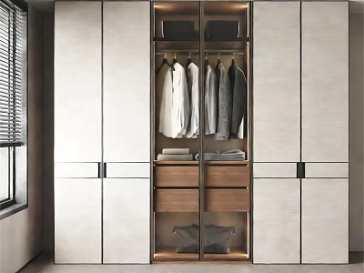 Modern Wardrobe Interior Design With Open Storage Hanging Clothes And Drawers 3d model