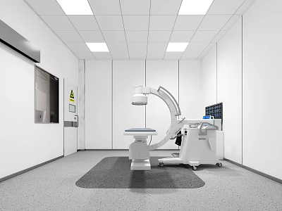 Hospital Outpatient Clinic Treatment Room With Medical Equipment Examination Table White Walls And Ceiling Lights 3d model