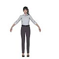 Woman In Light Blue Shirt Standing In Modern Office With Glass Partitions Desks And Chairs
