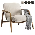 Elegant Beige Fabric Leisure Chair Featuring Wooden Armrests And Houndstooth Blanket Fringe