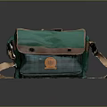 Green Canvas Crossbody Bag With Brown Accents Orange Crest And Plaid Design