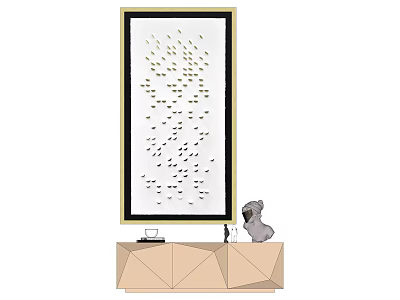 Geometric Console Table With Gold Framed Artwork And Koala Figurine Decor 3d model