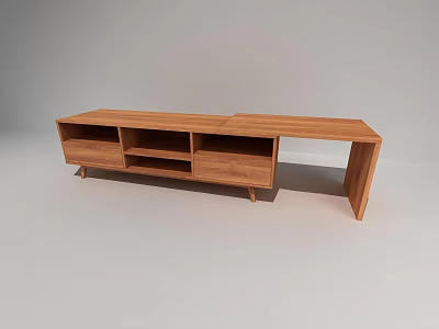Modern Wooden TV Stand With Storage Drawers And Open Shelves Design 3d model