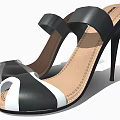 Women's Black and White Open Toe Leather Sandals with Stiletto Heel