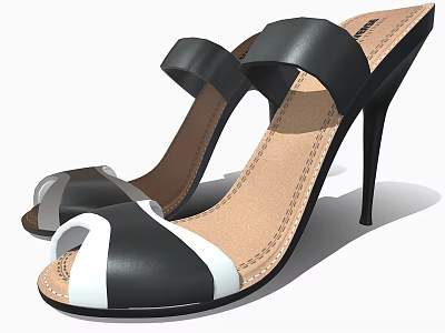 Women's Black and White Open Toe Leather Sandals with Stiletto Heel 3d model Women's Black and White Open Toe Leather Sandals with Stiletto Heel 3d model