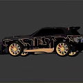 Shiny Black Sports Car Models With Gold Accents And Star Patterns