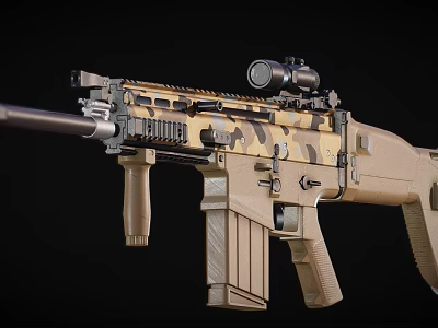 Camouflage Tactical Rifle With Scope And Tan Components For Military Operations 3d model