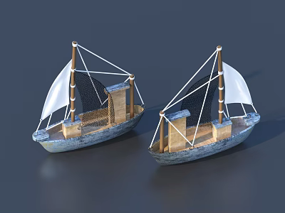 Decorative Ornament Set With Two Sailboat Models White Sails Wooden Hulls Metallic Masts 3d model