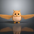 Cartoon Owl with Spread Wings Standing on Reflective Surface Against Gray Background 3d model