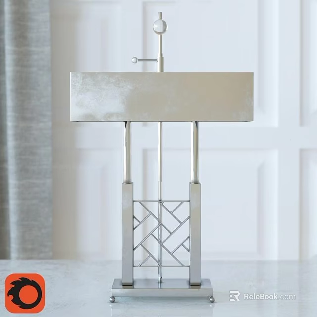 Modern Table Lamp with Geometric Metal Base and Minimalist Silver Design 3d model