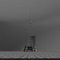 Steel Tower Structure With Open Plaza And Blue Sky Background At Sunset