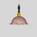 Vintage Style Pendant Light With Wooden Handle Gold Base And Pink Cracked Glass Shade