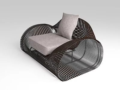 Modern Outdoor Chair With Woven Structure Gray Cushion And Comfortable Pillow 3d model