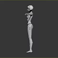 White Robot With Mechanical Structure Helmet And Arms Outstretched Standing On Gray Background