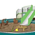 Green Spiral Playground Equipment with Slide Circular Platform and Happy Riders Design