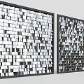 Contemporary Feature Wall With Black Frames And Silver White Square Tiles In Patterned Design