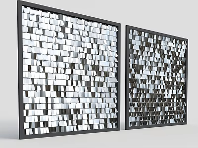 Contemporary Feature Wall With Black Frames And Silver White Square Tiles In Patterned Design 3d model