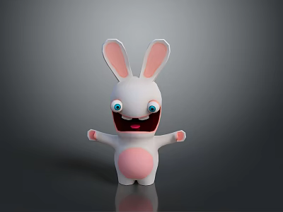 Cute Cartoon Rabbit 3D Model With Open Arms White Body Pink Ears And Blue Eyes 3d model