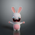 Cute Cartoon Rabbit 3D Model With Open Arms White Body Pink Ears And Blue Eyes