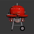 Red Portable Outdoor Grill With Wheel And Side Trays For Barbecue Use