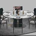 Elegant Modern Dining Table Set With Round Table Striped Chairs And Floral Vase 3d model