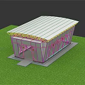 Modern Architectural Structure With White Roof And Metal Frame On Green Grassy Area