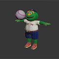 Green Creature Character Wearing Blue Cap Red Sox Shirt Blue Shorts And Red Shoes Holding Baseball