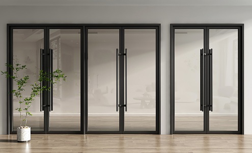 Modern double door glass double door office glass door 3d model