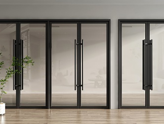 Modern double door glass double door office glass door 3d model