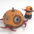 Orange Octopus Shaped Furniture Decor With SE08 IV Label And Small Robot Figure