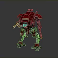 Detailed Red Mech Robot With Armored Body And Golden Accents
