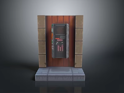 Vintage Computer Terminal With Display Panel In Wooden Brick Enclosed Structure And Gray Base 3d model
